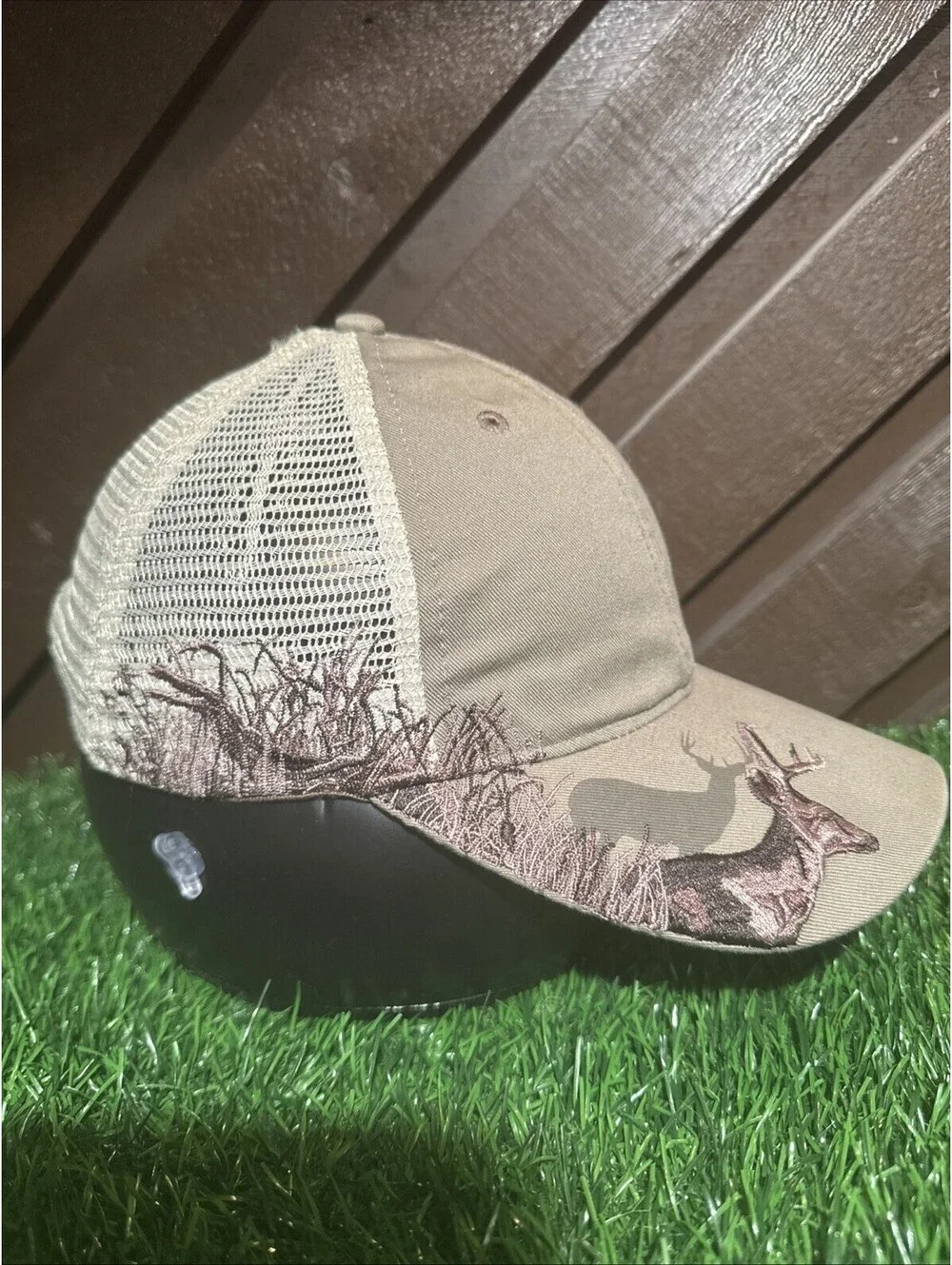 Dri Duck Whitetail Deer Hat Trucker Cap Mesh Back Embroidered Wildlife Khaki
